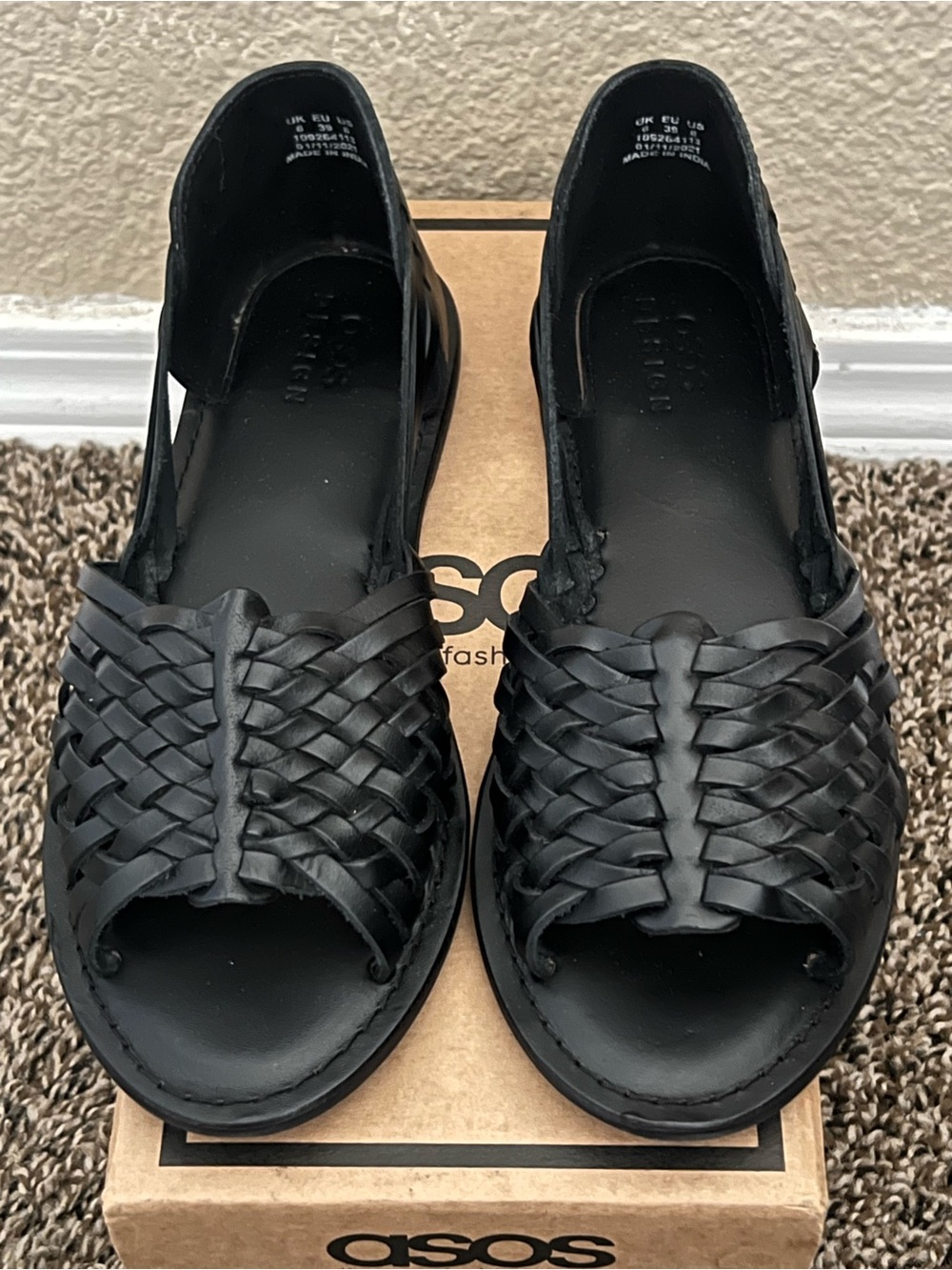 ASOS Design Women’s Francis Leather Woven Flat Sandals Size -8